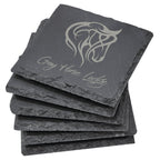Personalized laser engraved 6-Piece Slate Coaster Set, custom name gift