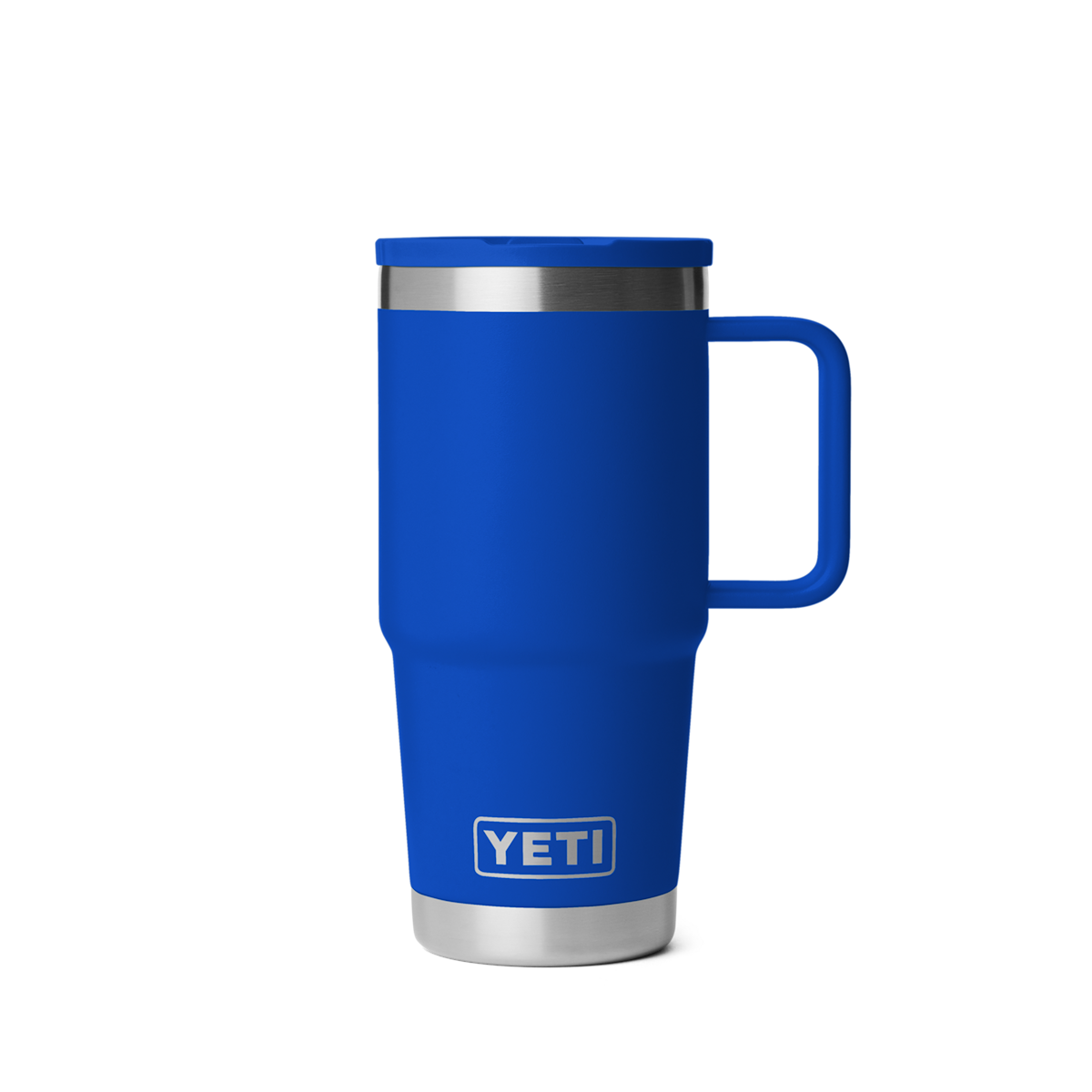 Personalized laser engraved YETI 20oz Rambler Travel Straw Mug in Royal Blue, custom name gift