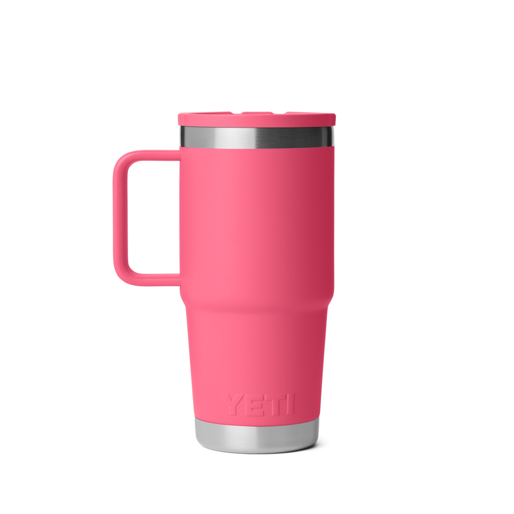 Personalized laser engraved YETI 20oz Rambler Travel Straw Mug in Tropical Pink, custom name gift