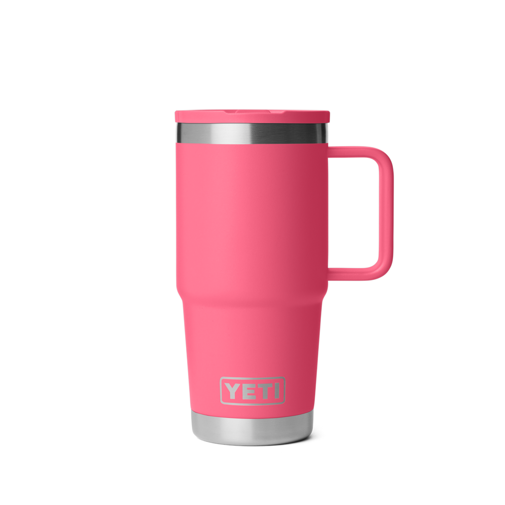 Personalized laser engraved YETI 20oz Rambler Travel Straw Mug in Tropical Pink, custom name gift