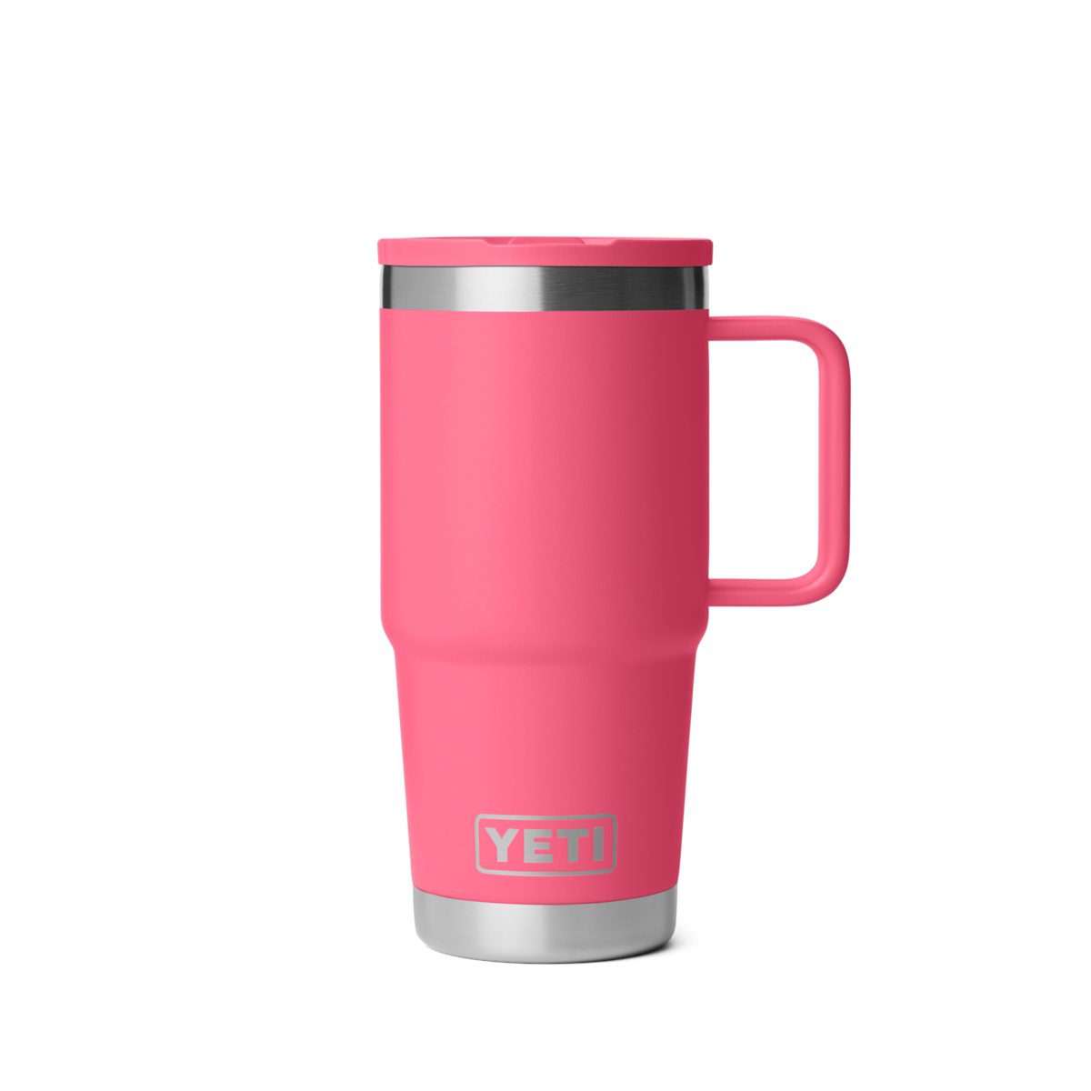 Personalized laser engraved YETI 20oz Rambler Travel Straw Mug in Tropical Pink, custom name gift