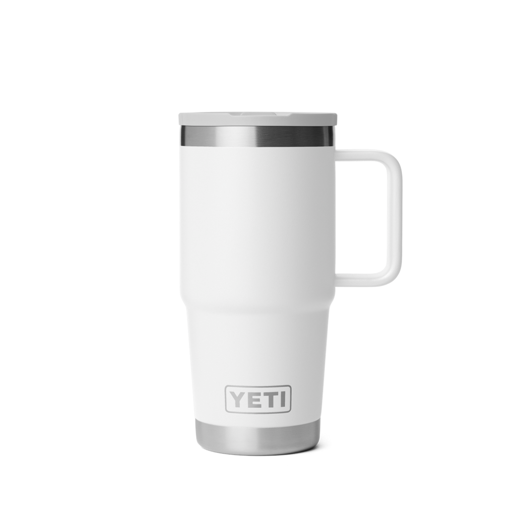 Personalized laser engraved YETI 20oz Rambler Travel Straw Mug in White, custom name gift