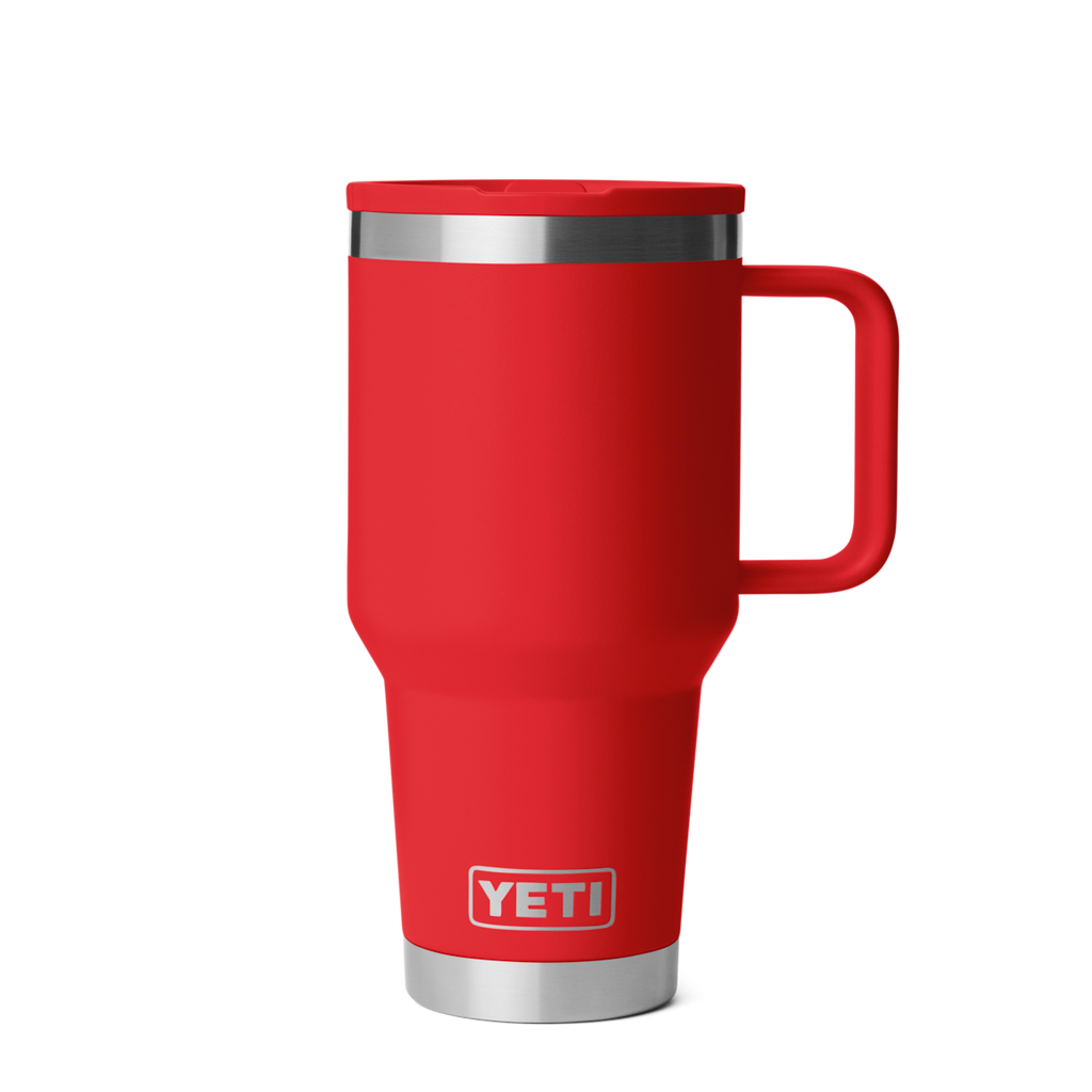 Personalized laser engraved YETI 30oz Rambler Travel Straw Mug in Rescue Red, custom name gift