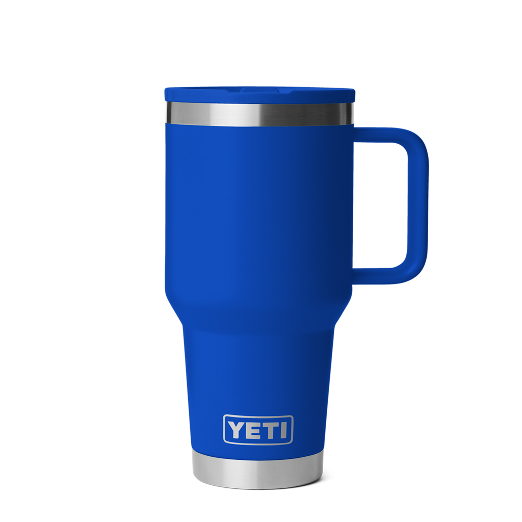 Personalized laser engraved YETI 30oz Rambler Travel Straw Mug in Royal Blue, custom name gift