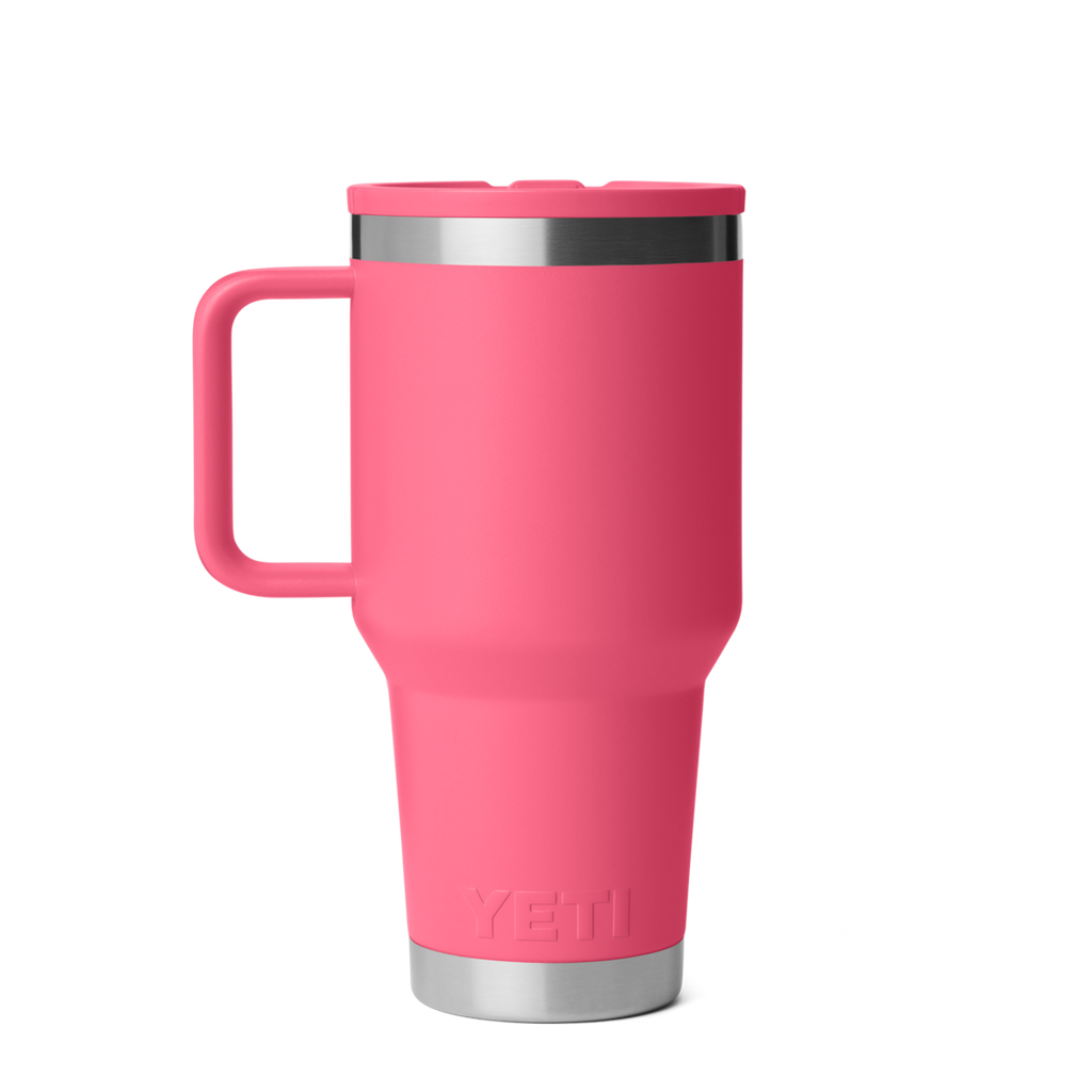 Personalized laser engraved YETI 30oz Rambler Travel Straw Mug in Tropical Pink, custom name gift