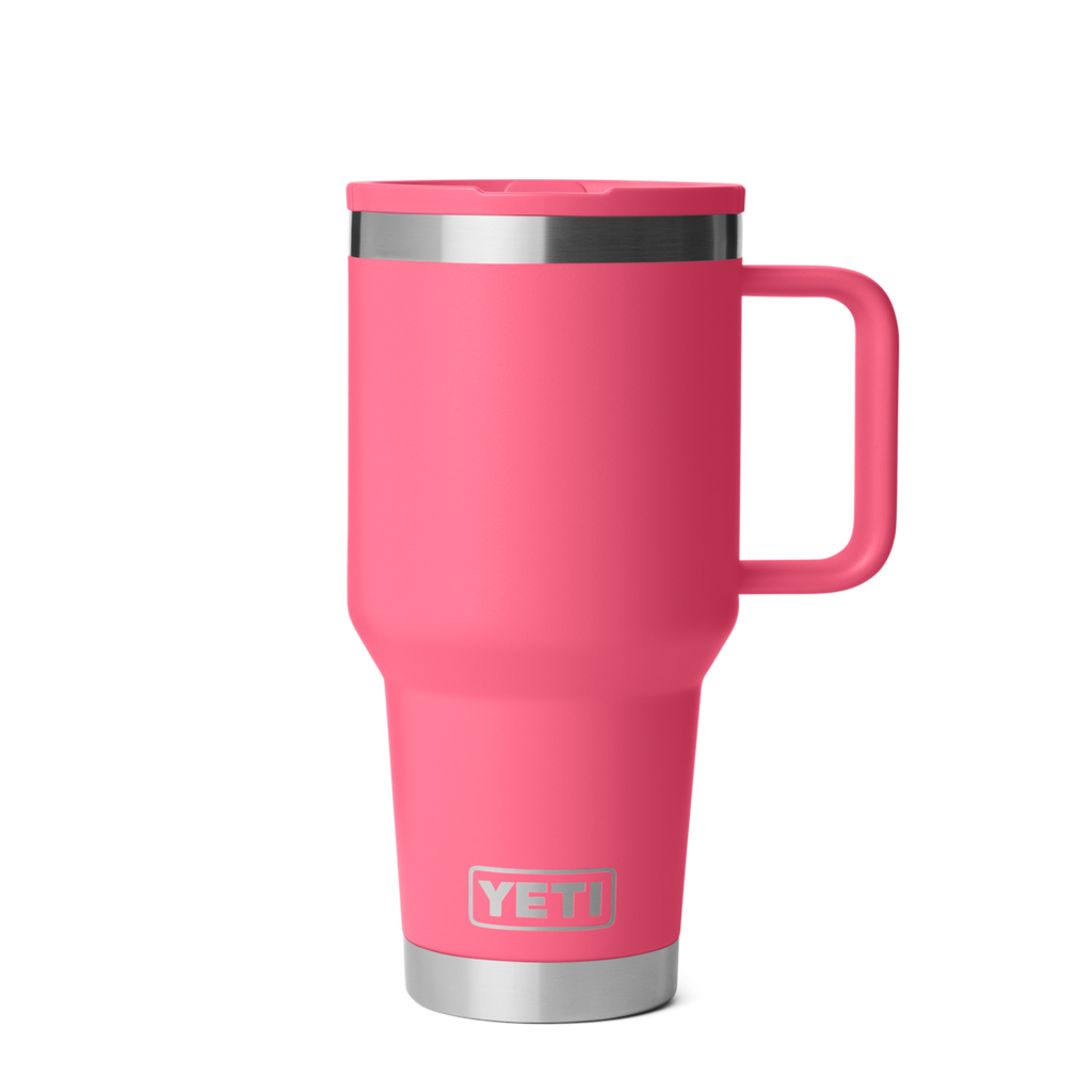 Personalized laser engraved YETI 30oz Rambler Travel Straw Mug in Tropical Pink, custom name gift