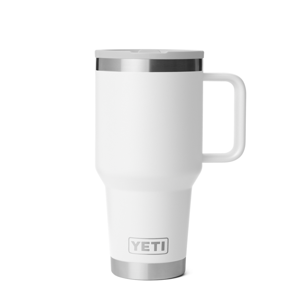 Personalized laser engraved YETI 30oz Rambler Travel Straw Mug in White, custom name gift