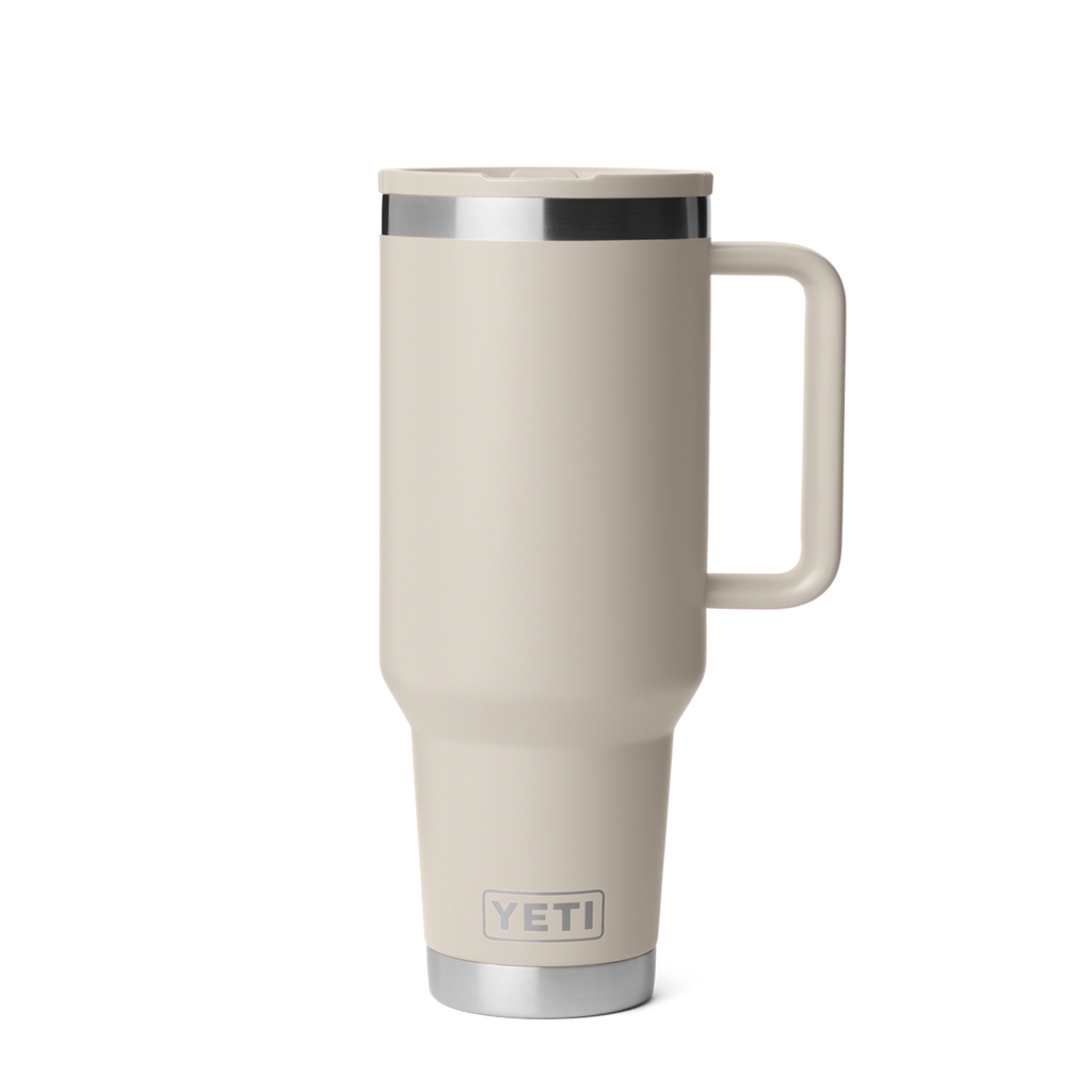 Personalized laser engraved YETI 40oz Rambler Travel Straw Mug in Cape Taupe, custom name gift