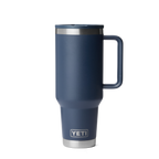Personalized laser engraved YETI 40oz Rambler Travel Straw Mug in Navy, custom name gift