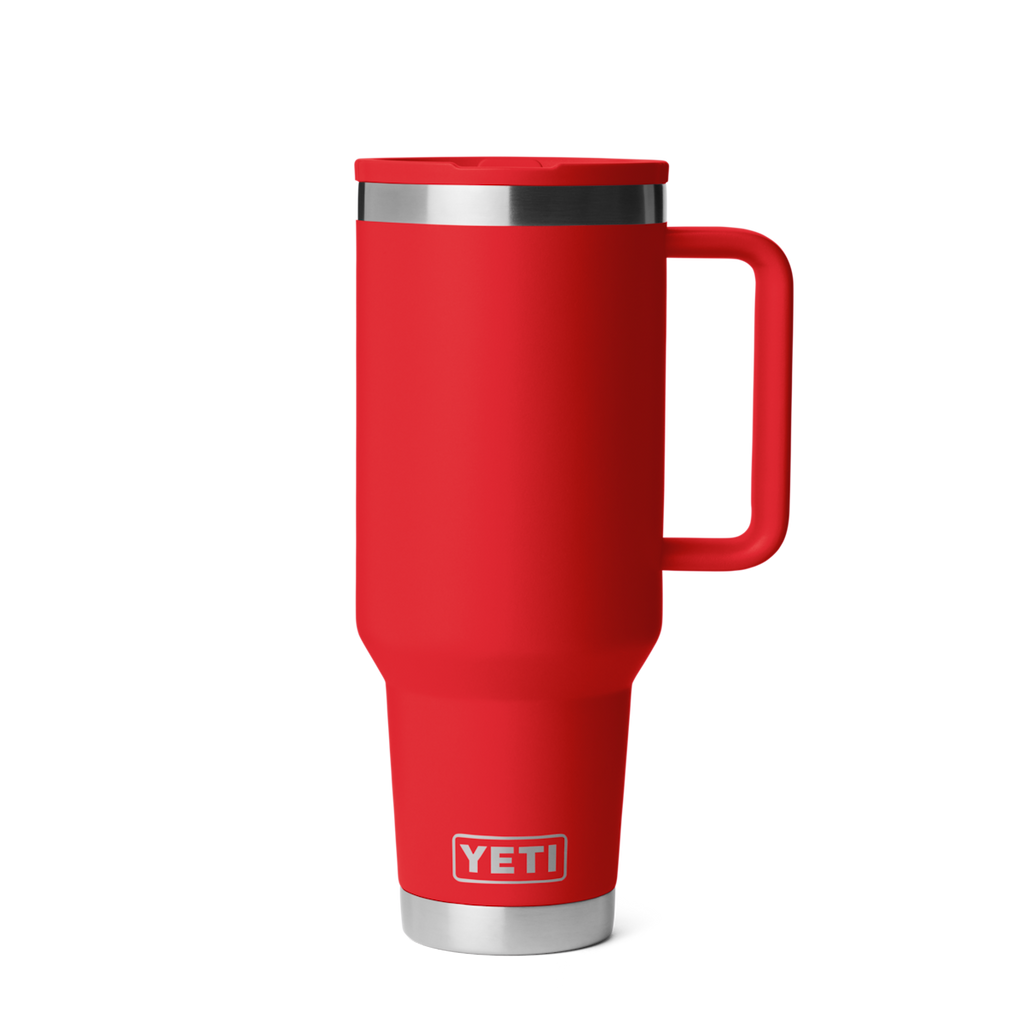 Personalized laser engraved YETI 40oz Rambler Travel Straw Mug in Rescue Red, custom name gift