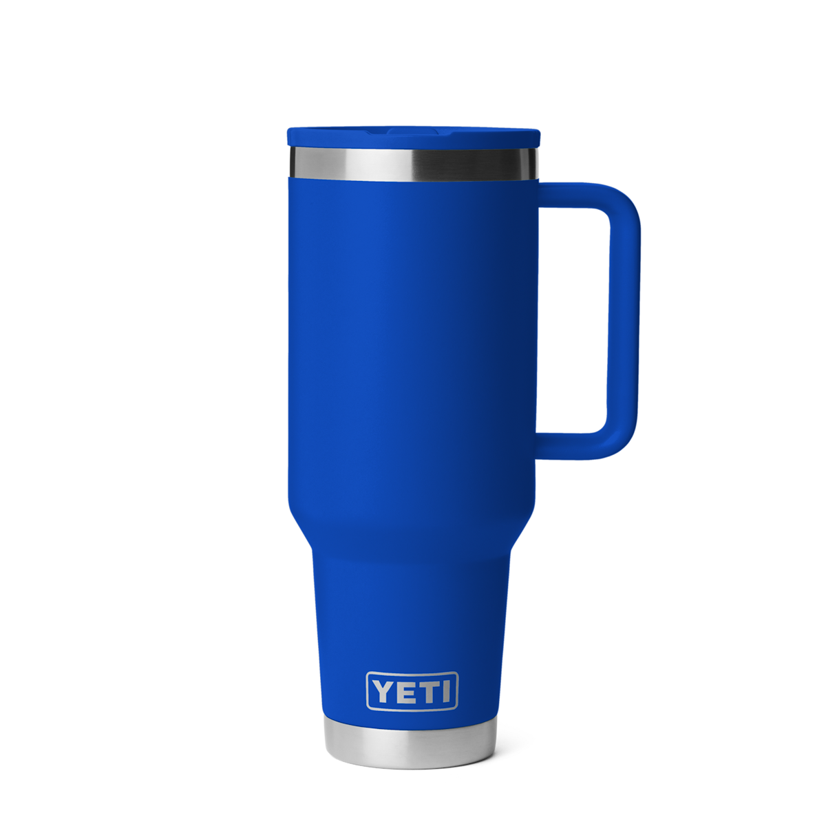 Personalized laser engraved YETI 40oz Rambler Travel Straw Mug in Royal Blue, custom name gift