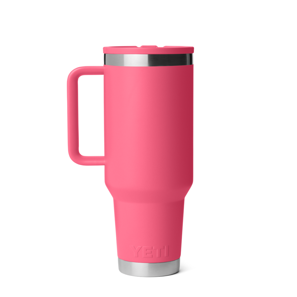 Personalized laser engraved YETI 40oz Rambler Travel Straw Mug in Tropical Pink, custom name gift