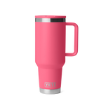 Personalized laser engraved YETI 40oz Rambler Travel Straw Mug in Tropical Pink, custom name gift