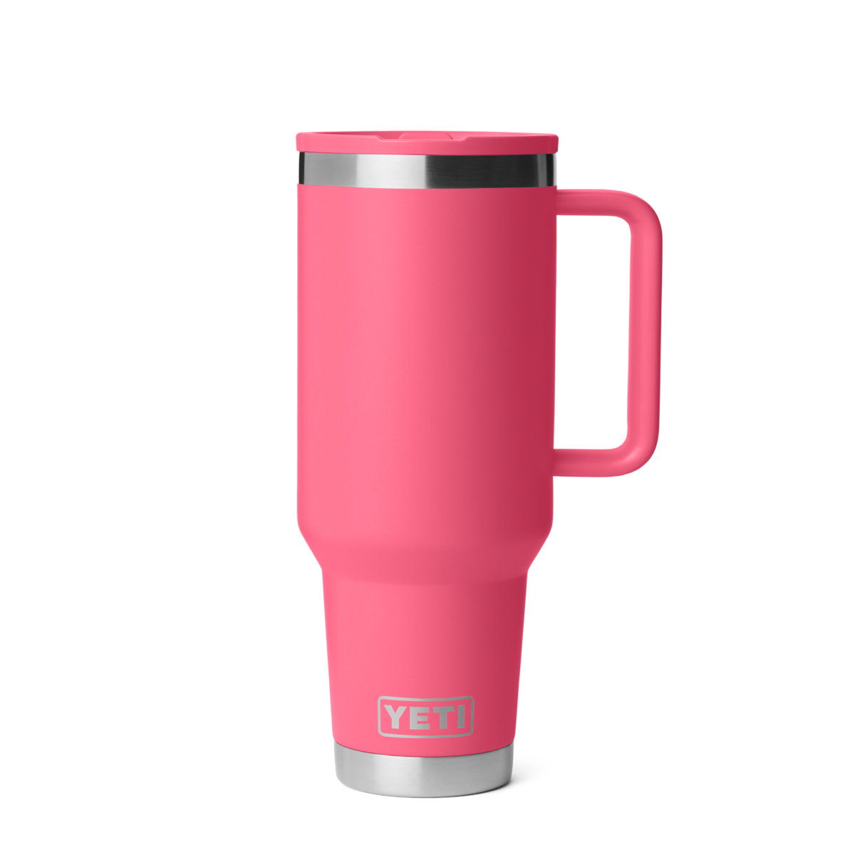 Personalized laser engraved YETI 40oz Rambler Travel Straw Mug in Tropical Pink, custom name gift