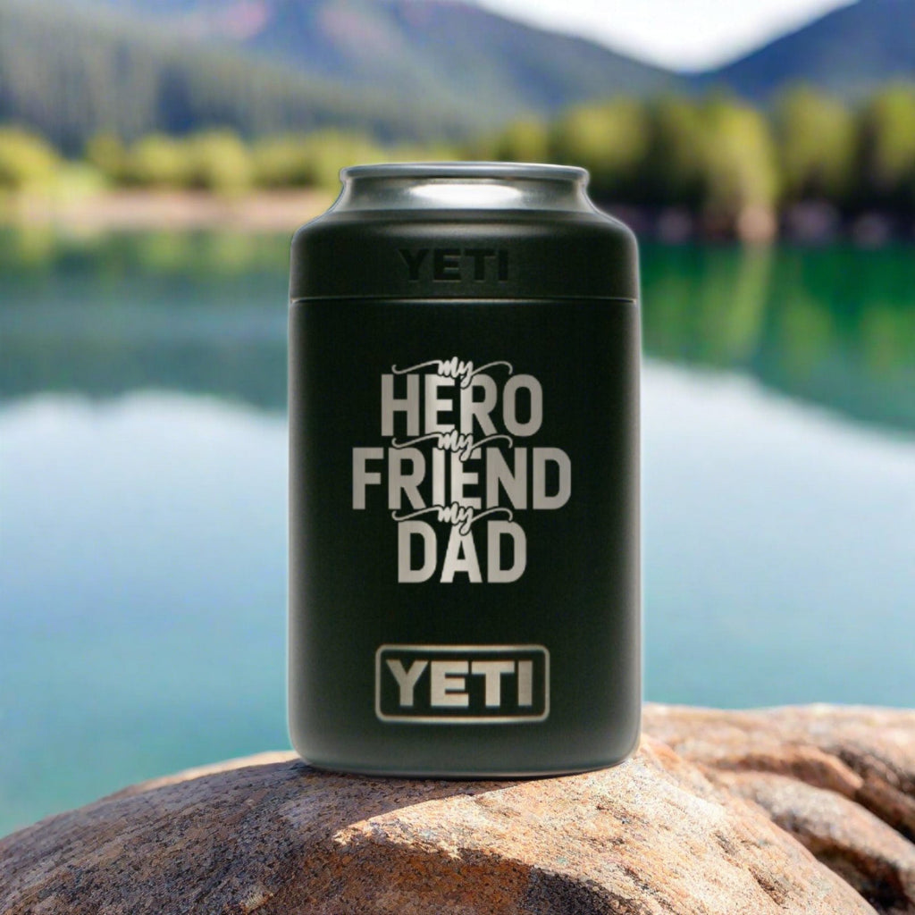 Personalized laser engraved YETI 12oz Colster Can Cooler in Black, custom name gift