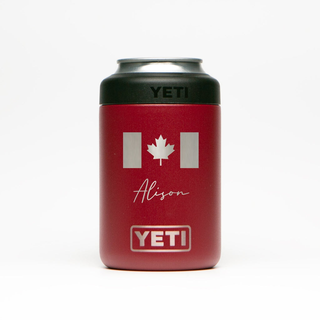 Personalized laser engraved YETI 12oz Colster Can Cooler in Rescue Red, custom name gift