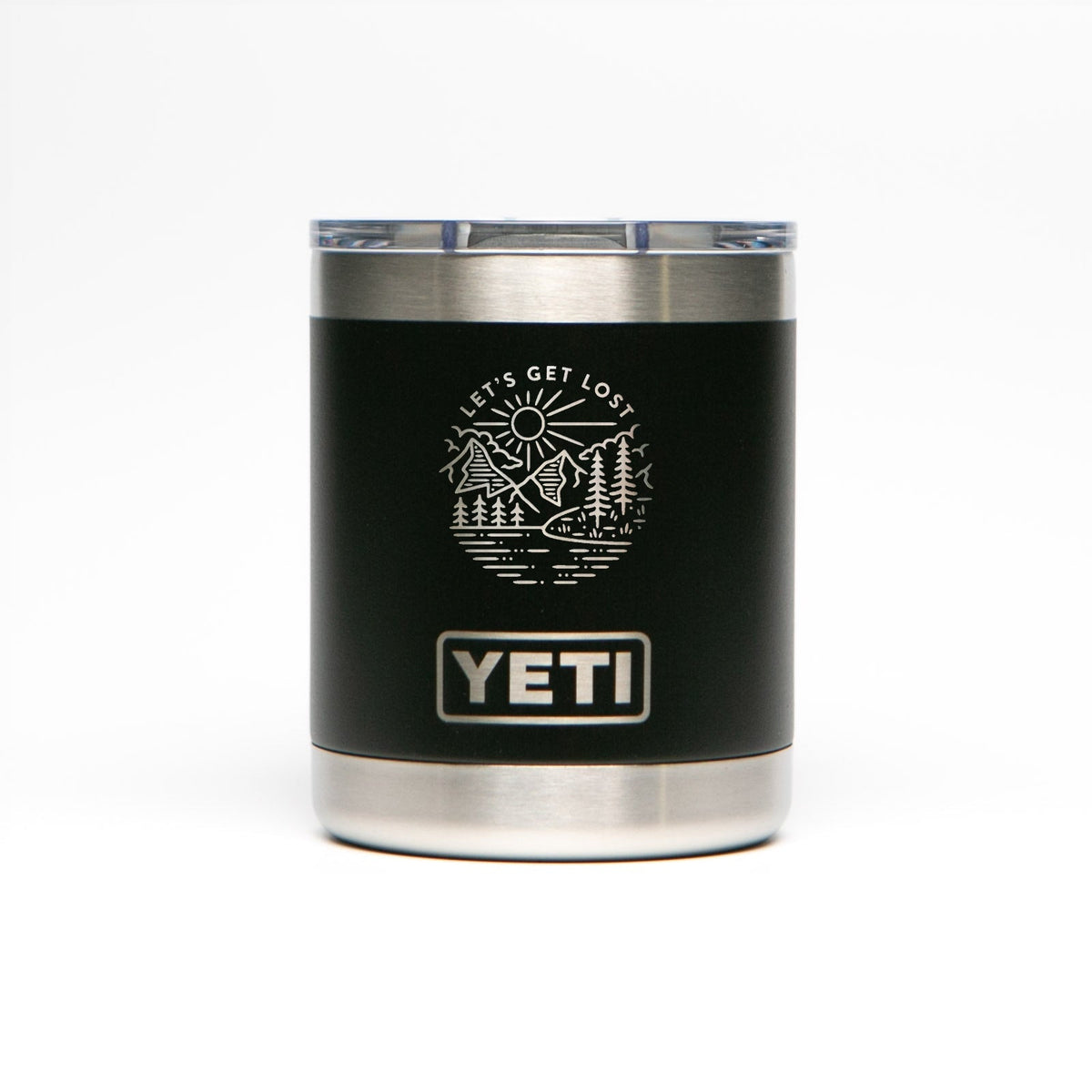 Personalized laser engraved YETI 10oz Rambler Lowball in Black, custom name gift