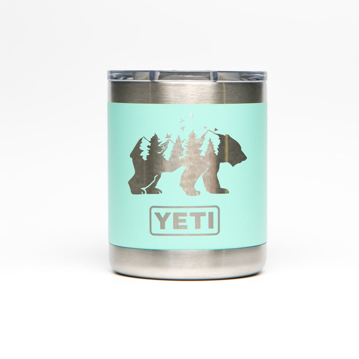 Personalized laser engraved YETI 10oz Rambler Lowball in Seafoam, custom name gift
