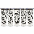 White skinny tumbler laser engraved with a personalized Cat Lover design of black cats spelling the name YOSI, on a white background