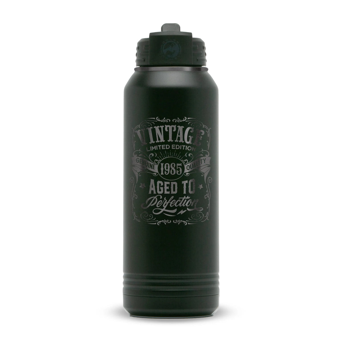 Personalized laser engraved Polar Camel 32oz Water Bottle in Black/ Ghost Black, custom name gift