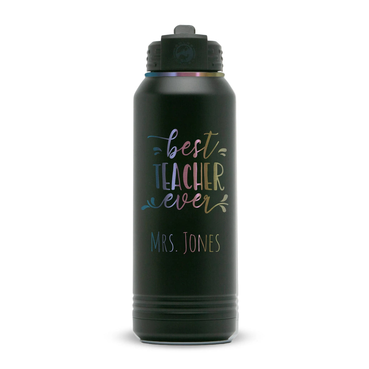 Personalized laser engraved Polar Camel 32oz Water Bottle in Black/ Prism, custom name gift