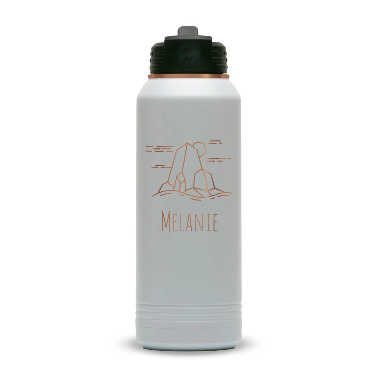 Personalized laser engraved Polar Camel 32oz Water Bottle in White/ Rose Gold, custom name gift