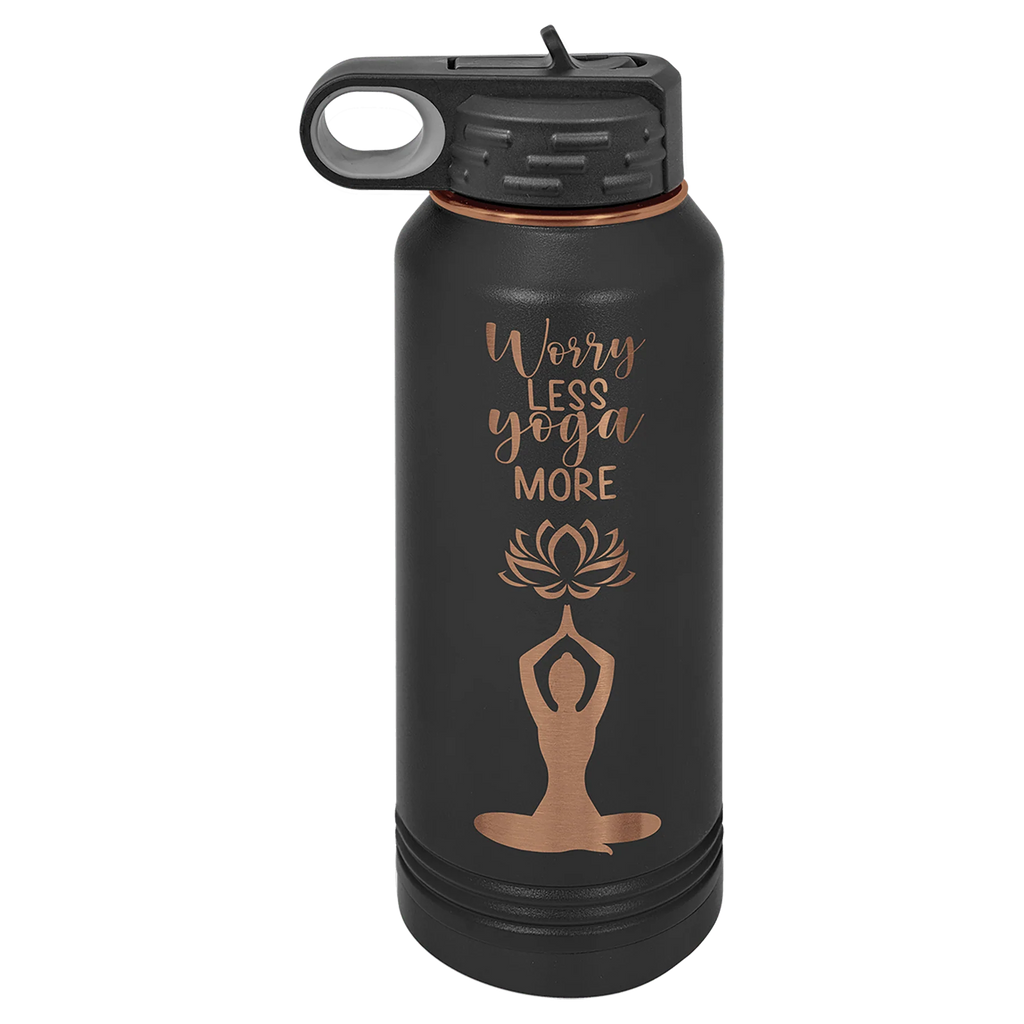 Personalized laser engraved Polar Camel 20oz Water Bottle in Black/ Rose Gold, custom name gift