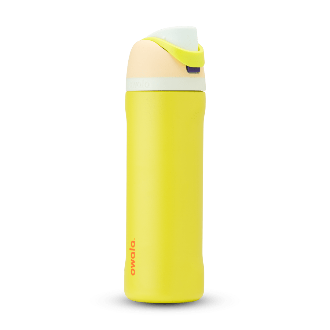 Personalized laser engraved Owala 24oz FreeSip Water Bottle in Lemon Limeade, custom name gift