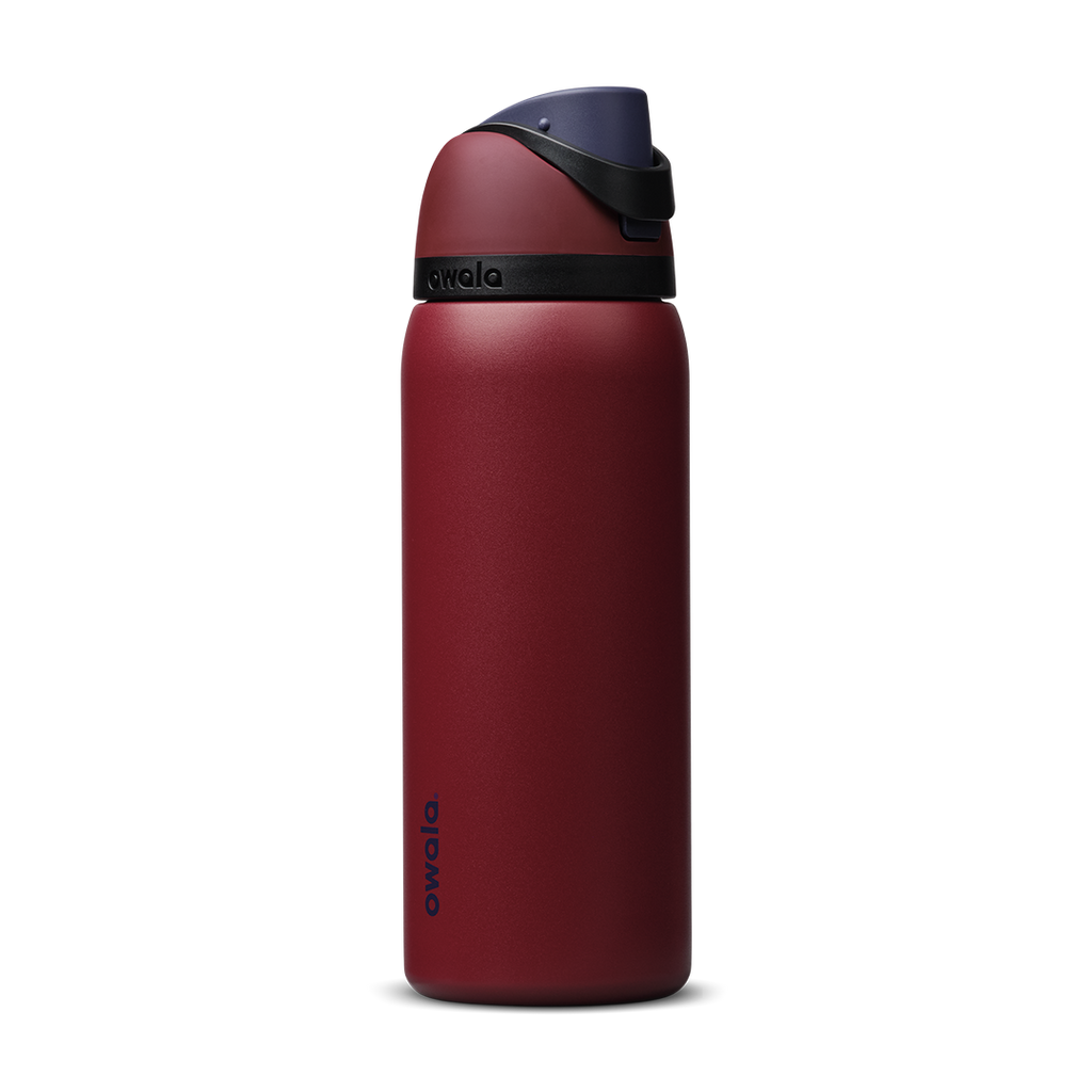 Personalized laser engraved Owala 32oz FreeSip Water Bottle in Burgundy Bay, custom name gift
