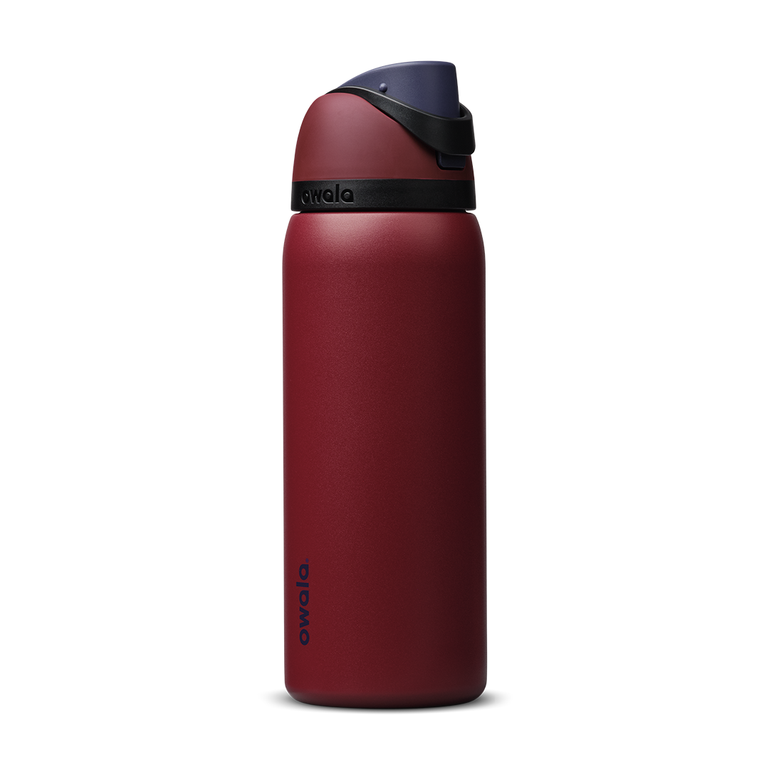 Personalized laser engraved Owala 32oz FreeSip Water Bottle in Burgundy Bay, custom name gift