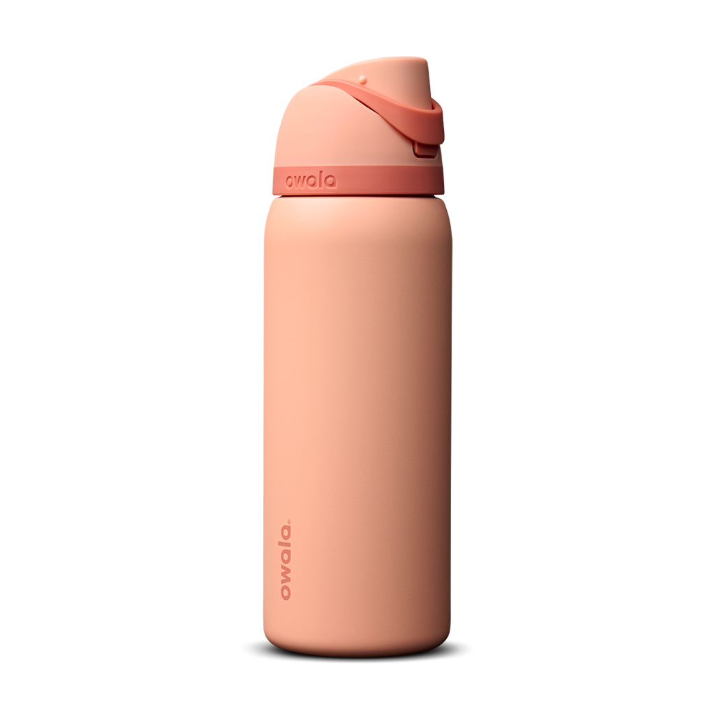 Personalized laser engraved Owala 32oz FreeSip Water Bottle in Peach of Mind, custom name gift