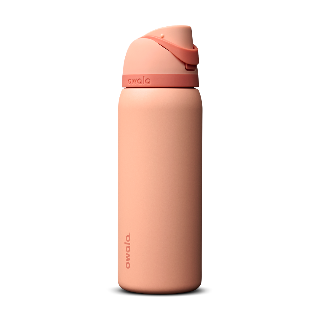 Personalized laser engraved Owala 32oz FreeSip Water Bottle in Peach of Mind, custom name gift