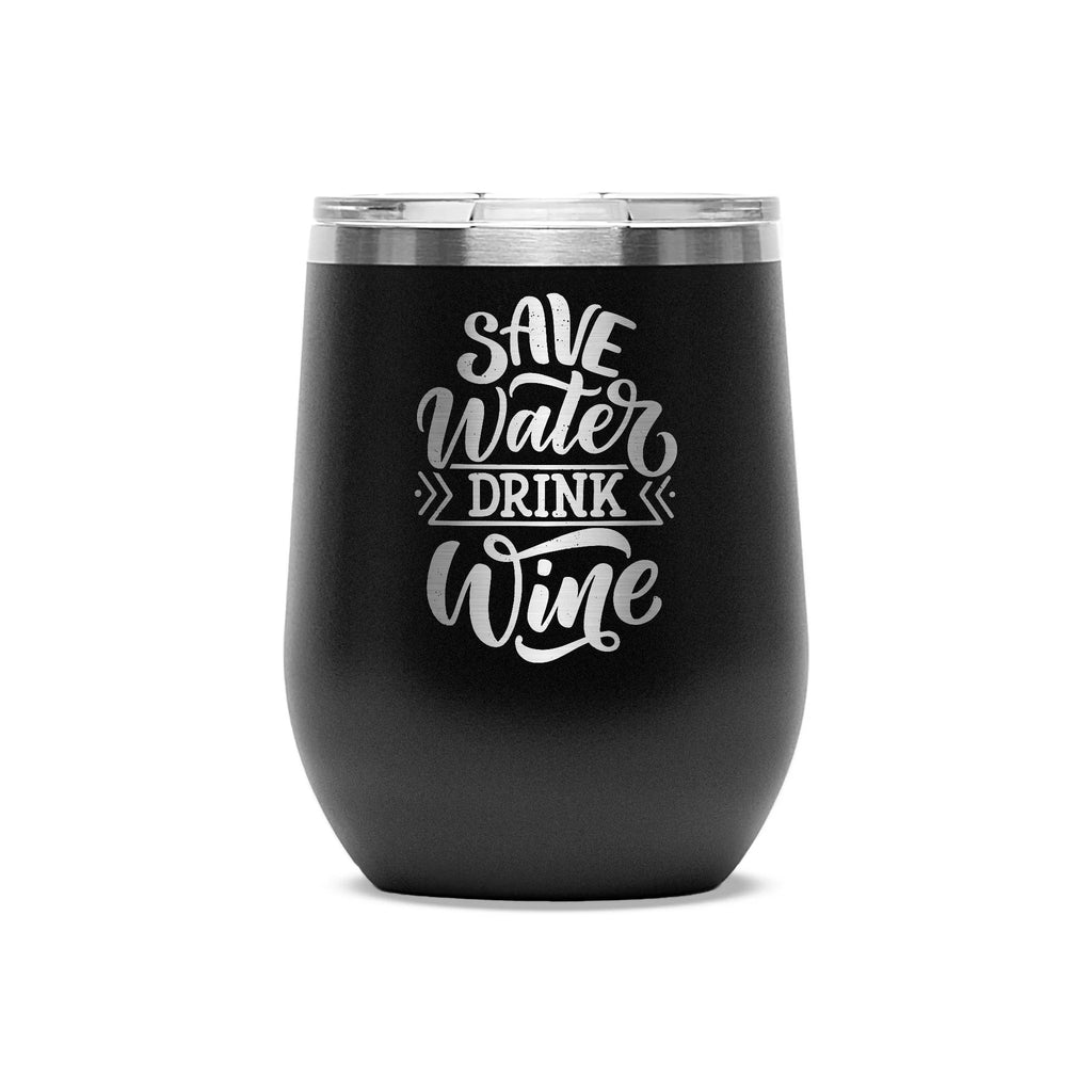 Personalized laser engraved Polar Camel 12oz Wine Tumbler in Black, custom name gift