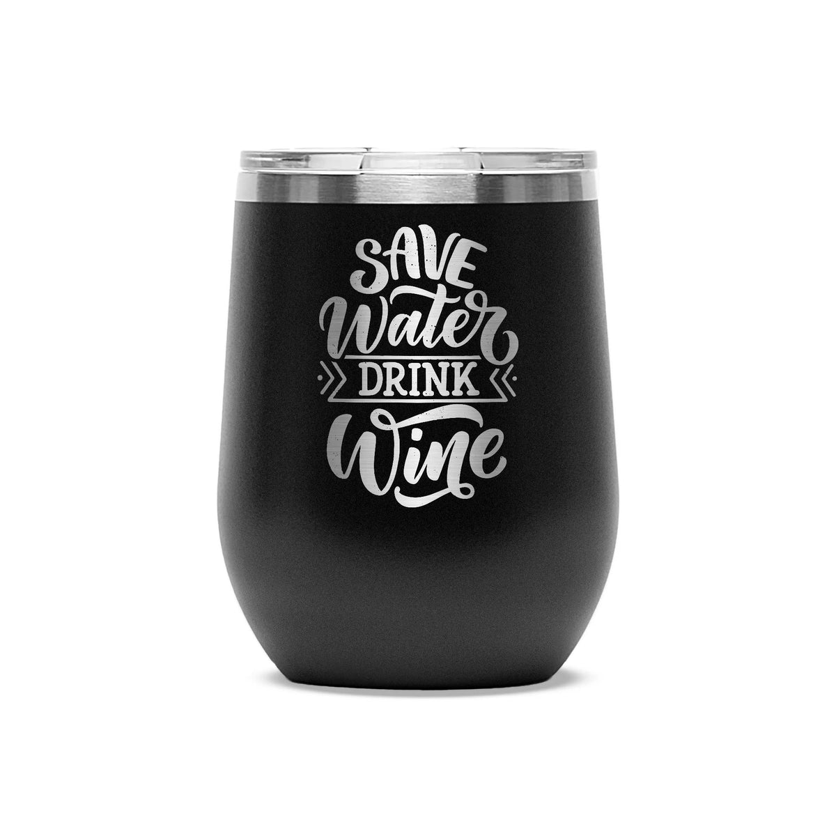 Personalized laser engraved Polar Camel 12oz Wine Tumbler in Black, custom name gift