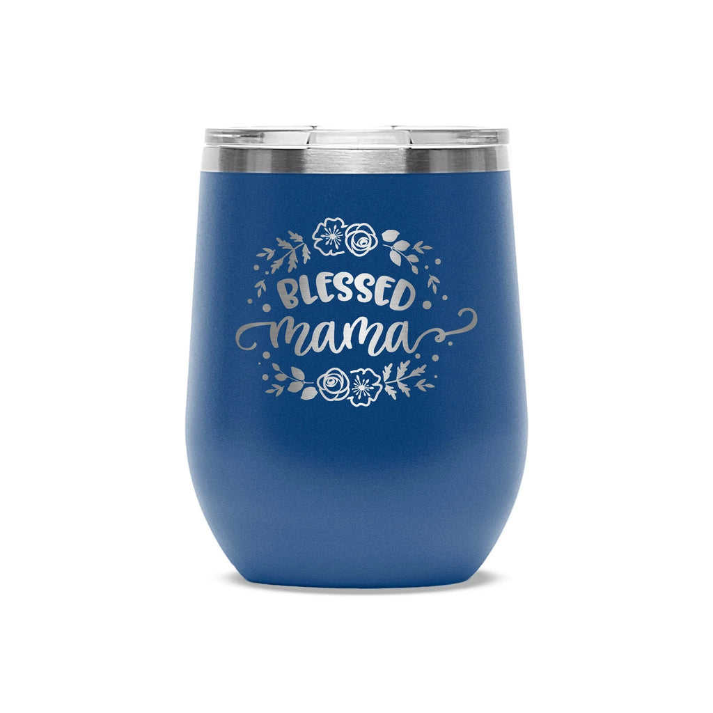 Personalized laser engraved Polar Camel 12oz Wine Tumbler in Royal Blue, custom name gift