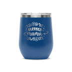 Personalized laser engraved Polar Camel 12oz Wine Tumbler in Royal Blue, custom name gift