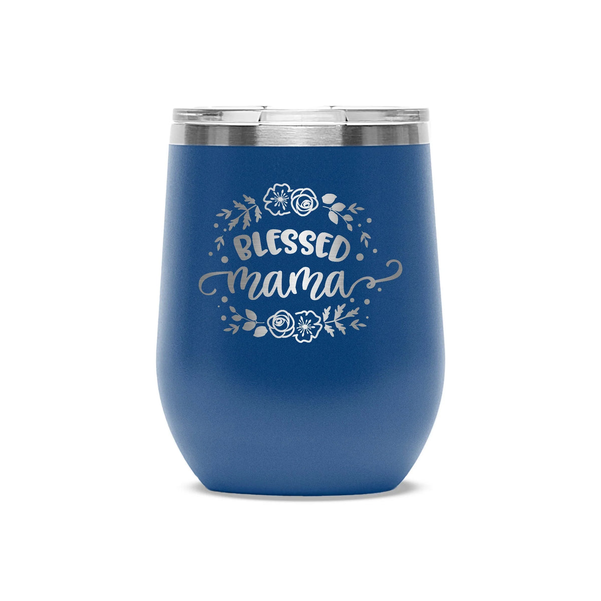 Personalized laser engraved Polar Camel 12oz Wine Tumbler in Royal Blue, custom name gift