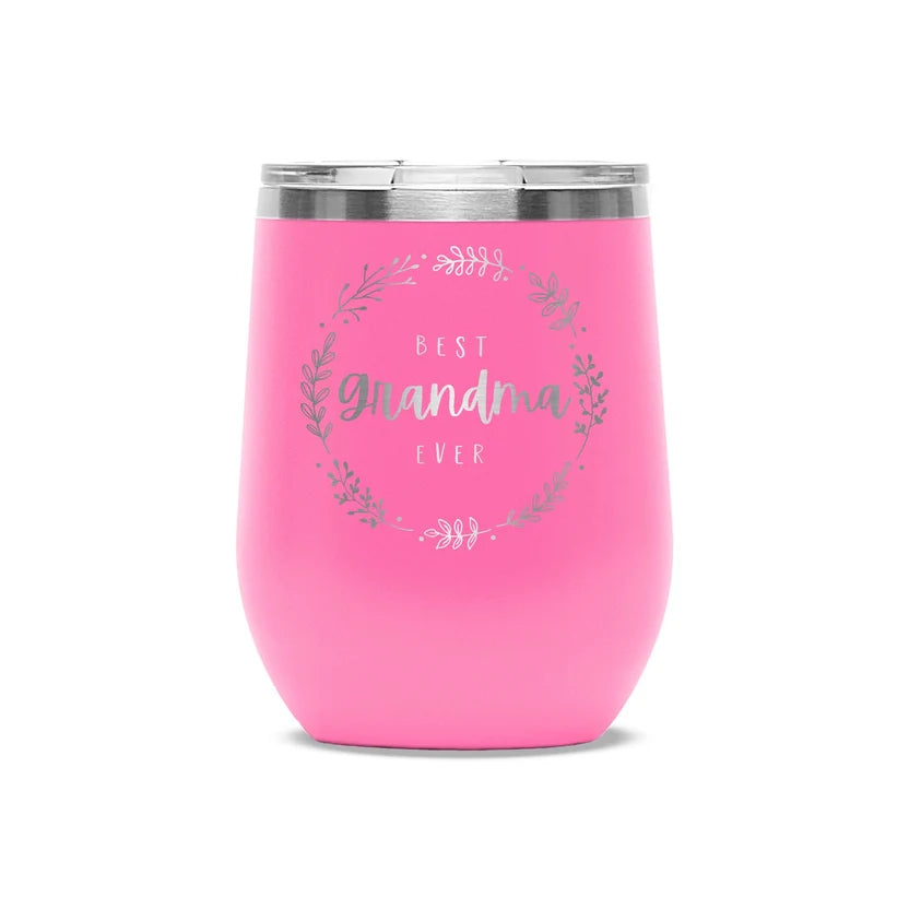Personalized laser engraved Polar Camel 12oz Wine Tumbler in Pink, custom name gift