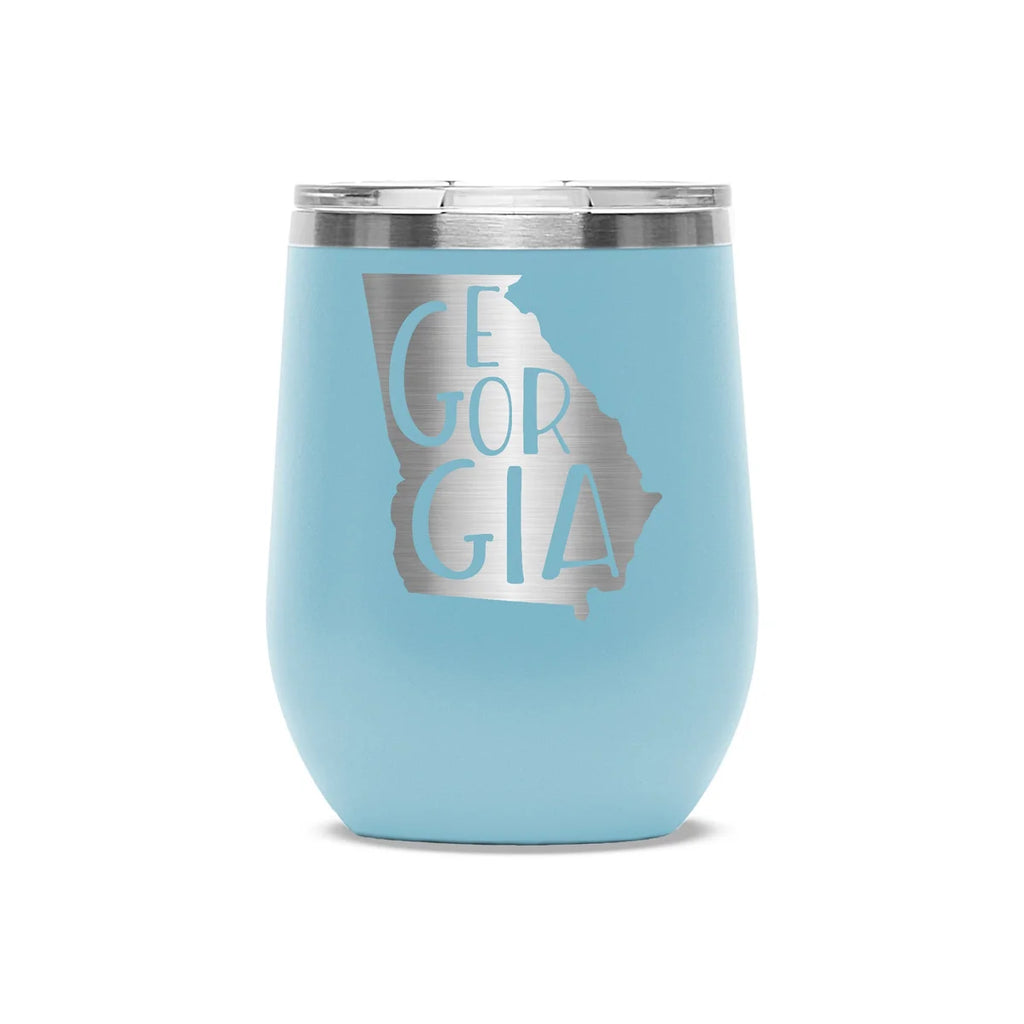 Personalized laser engraved Polar Camel 12oz Wine Tumbler in Light Blue, custom name gift