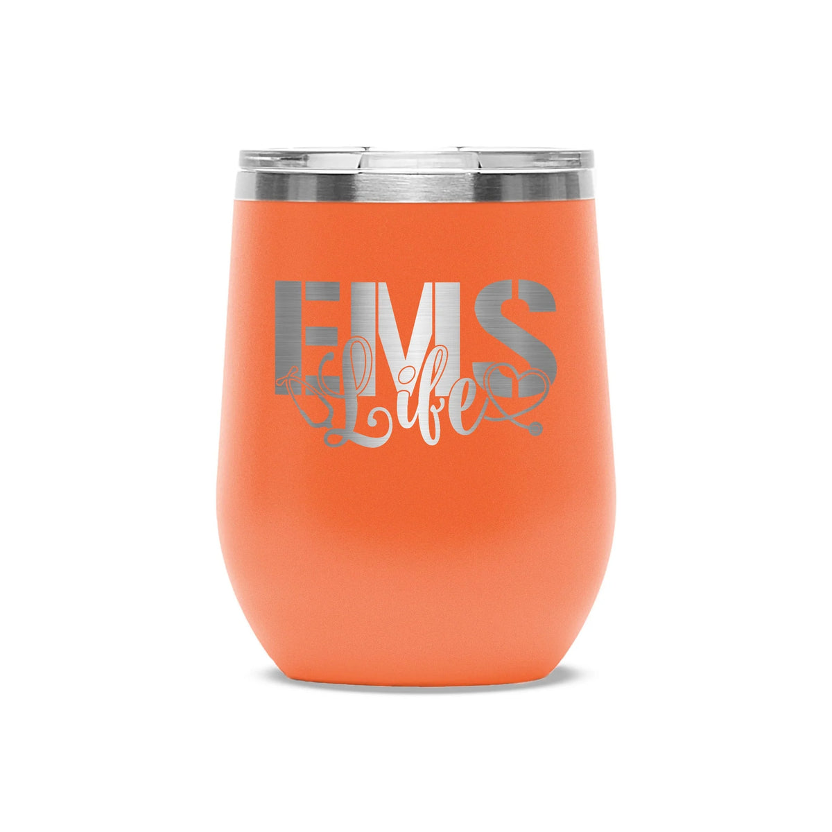 Personalized laser engraved Polar Camel 12oz Wine Tumbler in Orange, custom name gift