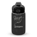 Personalized laser engraved Polar Camel 12oz Kids Water Bottle in Black, custom name gift