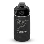Personalized laser engraved Polar Camel 12oz Kids Water Bottle in Black, custom name gift