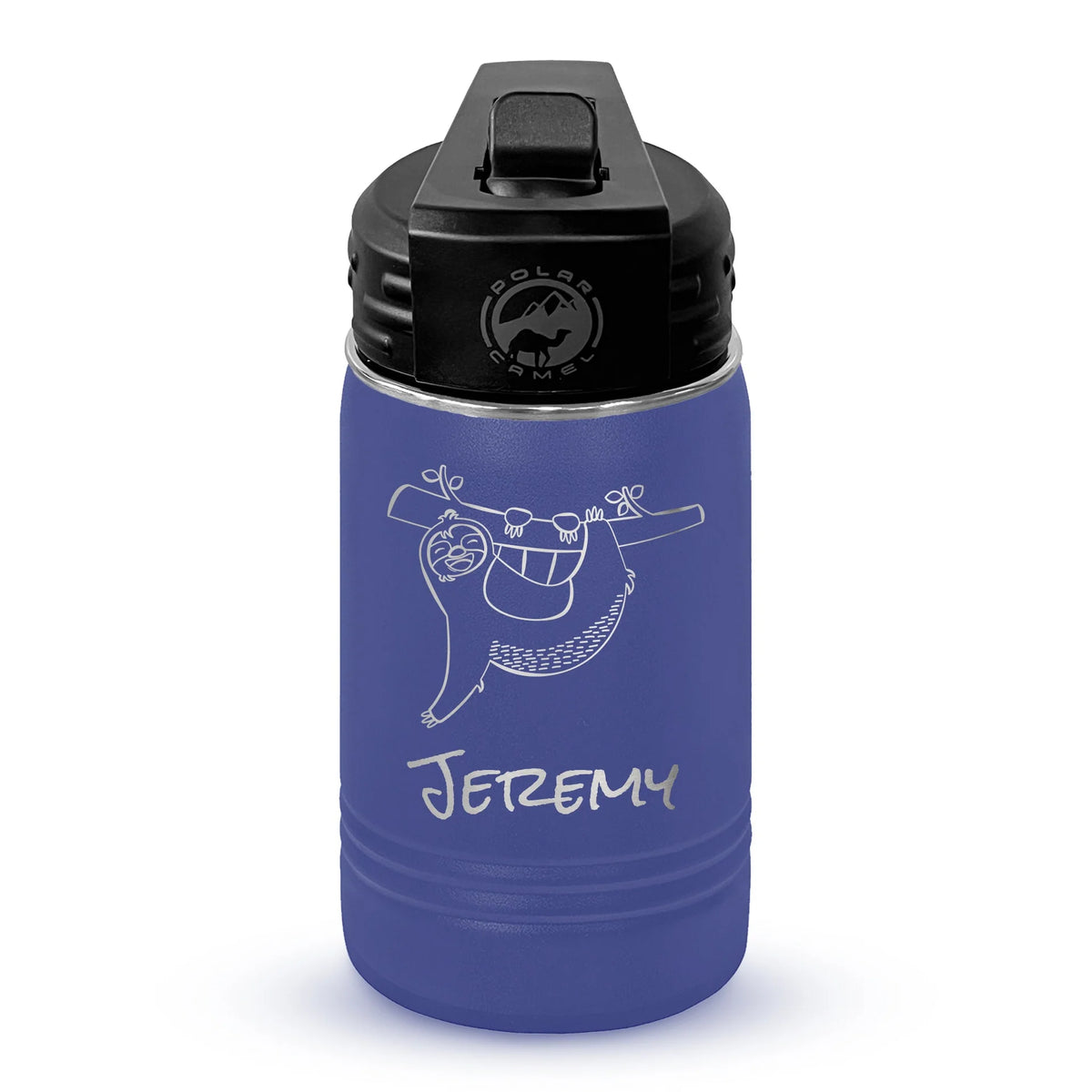 Personalized laser engraved Polar Camel 12oz Kids Water Bottle in Purple, custom name gift