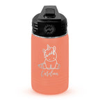 Personalized laser engraved Polar Camel 12oz Kids Water Bottle in Coral, custom name gift