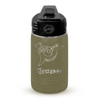 Personalized laser engraved Polar Camel 12oz Kids Water Bottle in Olive Green, custom name gift