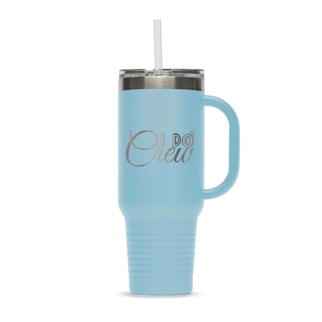 Personalized laser engraved Polar Camel 40oz Travel Mug with Straw in Light Blue, custom name gift