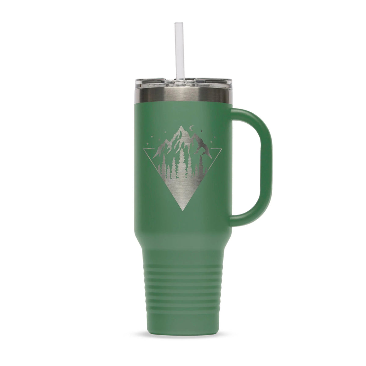 Personalized laser engraved Polar Camel 40oz Travel Mug with Straw in Green, custom name gift