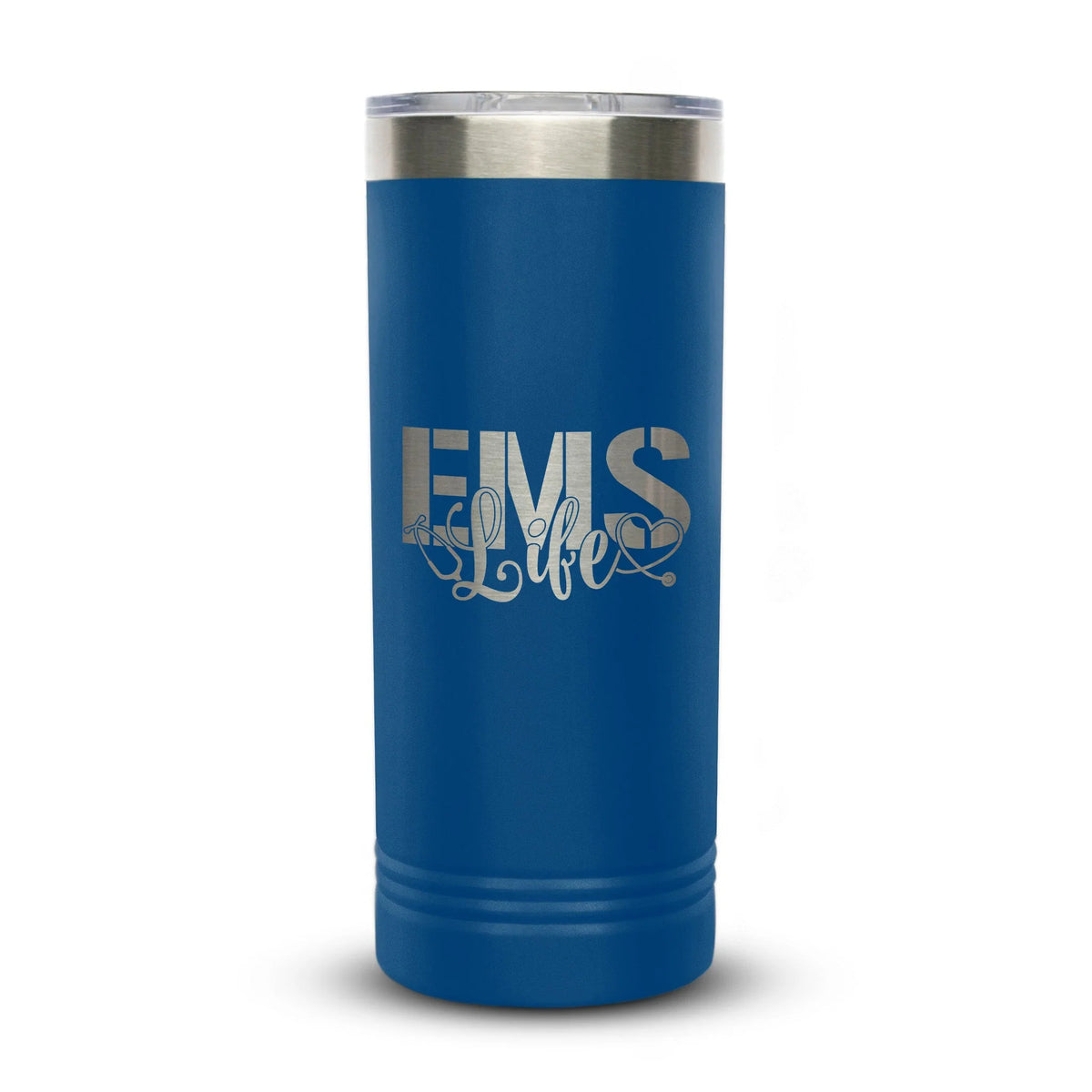 Personalized laser engraved Polar Camel 22oz Skinny Tumbler in Royal Blue, custom name gift