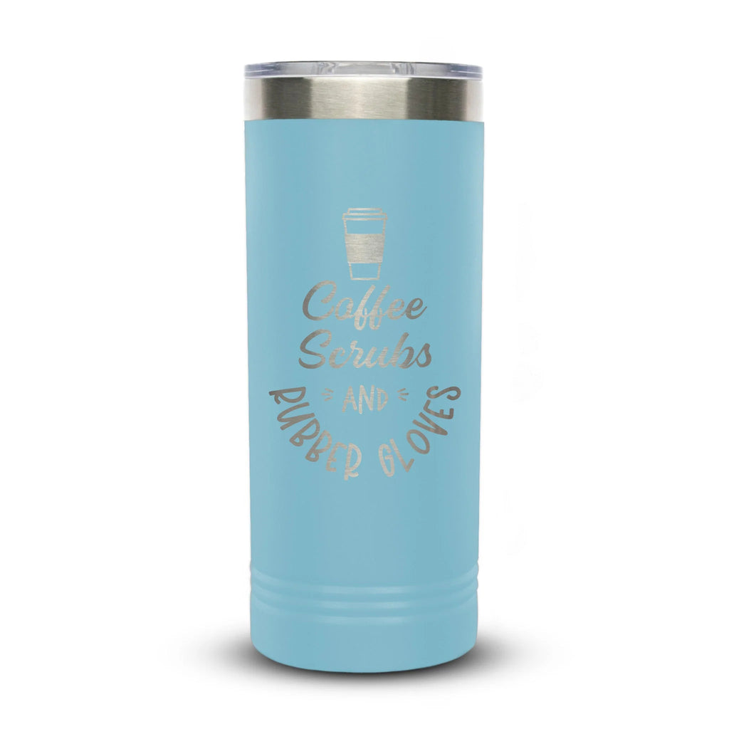 Personalized laser engraved Polar Camel 22oz Skinny Tumbler in Light Blue, custom name gift