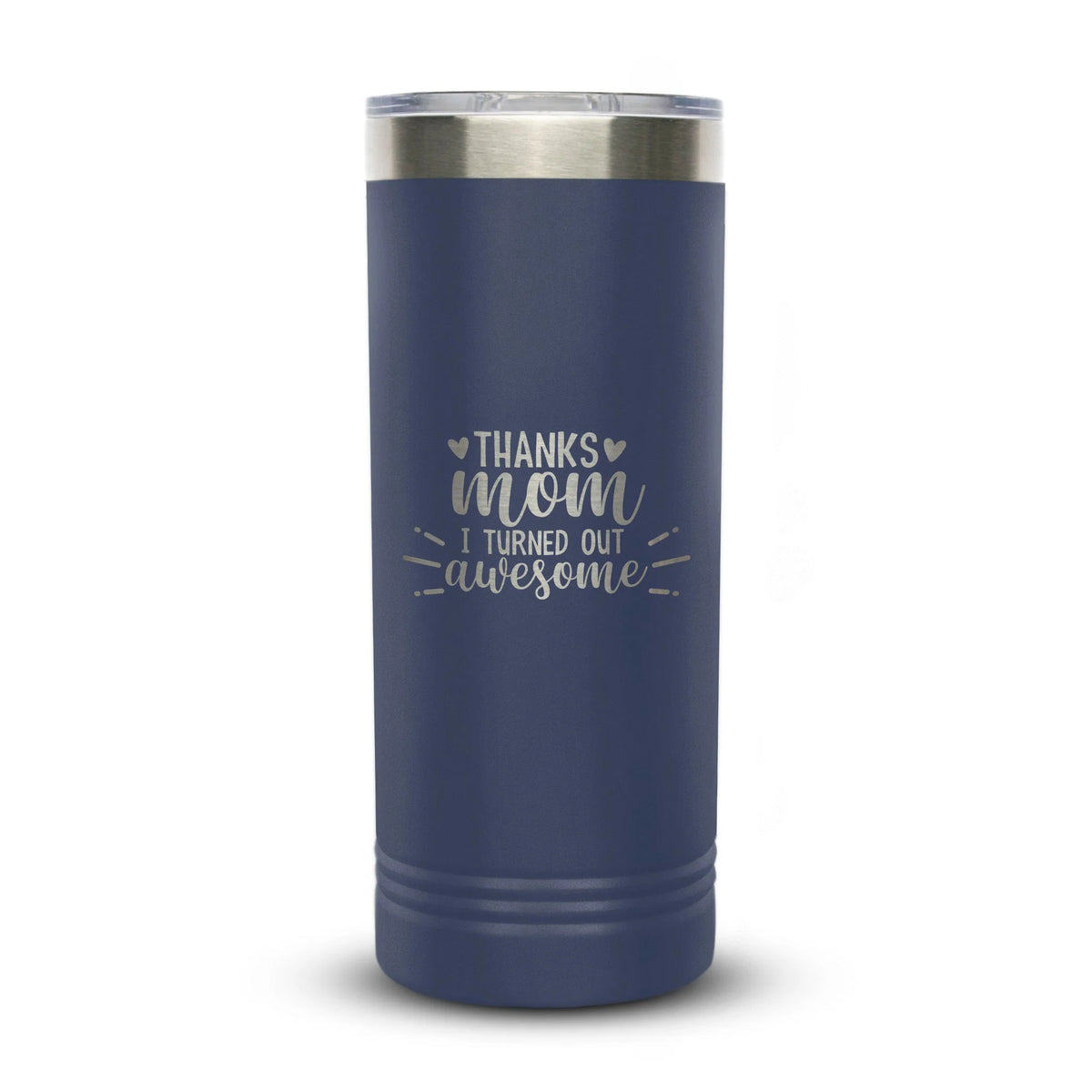 Personalized laser engraved Polar Camel 22oz Skinny Tumbler in Navy, custom name gift